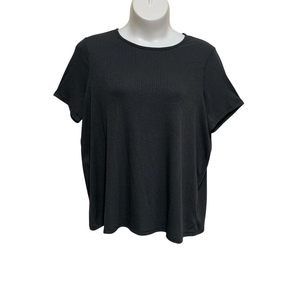 Old Navy Ribbed Top Gray Womens Size XXL Tall Charcoal Gray Short Sleeve Stretch